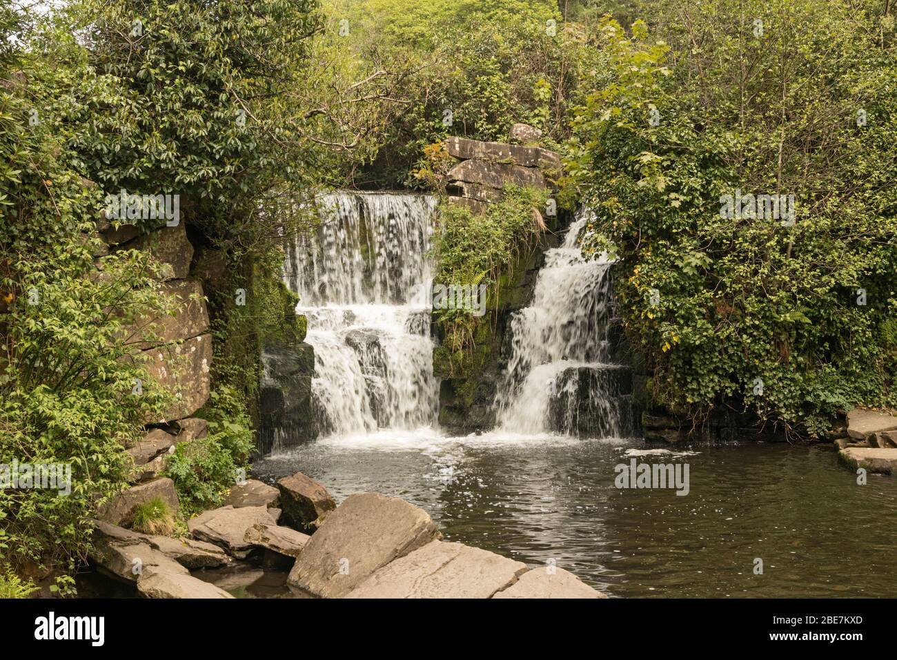 Waterfall on River Llan, Penllergare Valley Woods, Penllergaer, Swansea, South Wales, UK Stock Photo