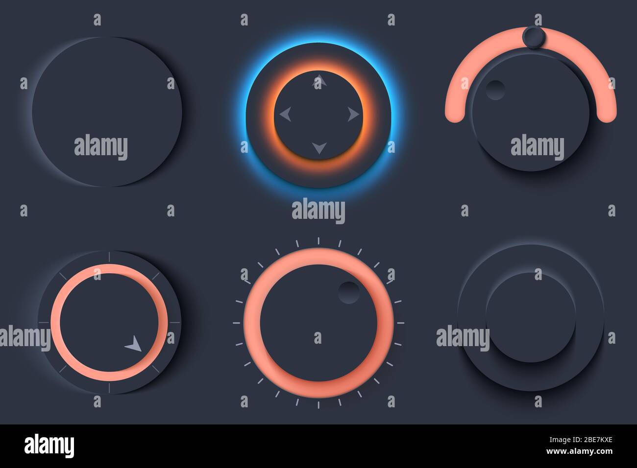 Newmorphic UI circle dark set Stock Vector