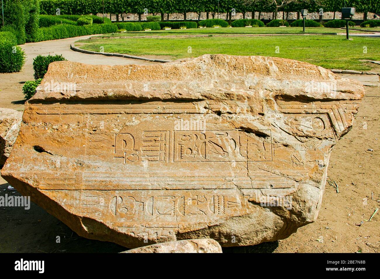 Egypt, Cairo, Heliopolis, open air museum, obelisk parc. Names of Touthmosis III, in a non academic manner. Stock Photo