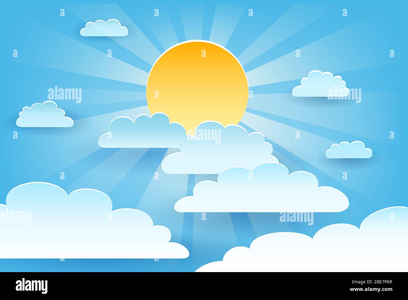 Sun with clouds on Blue sky background drawn in Paper art style. Vector  illustration Stock Vector Image & Art - Alamy