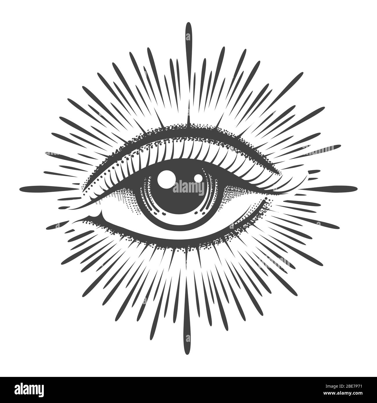 All seeing eye masonic symbol tattoo. Vision of Providence emblem. Vector illustration. Stock Vector