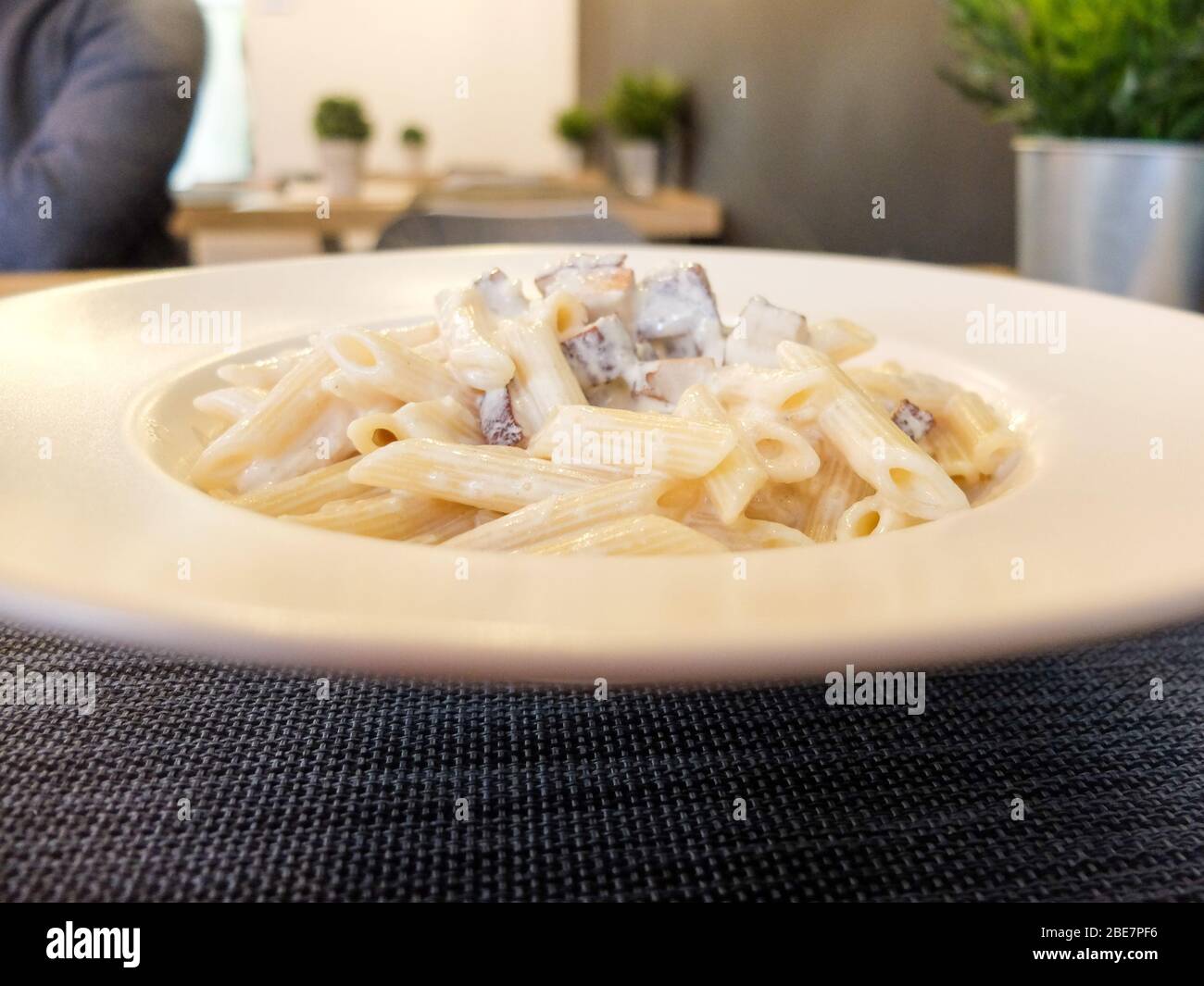 Vegan carbonara pasta in a restaurant Stock Photo Alamy