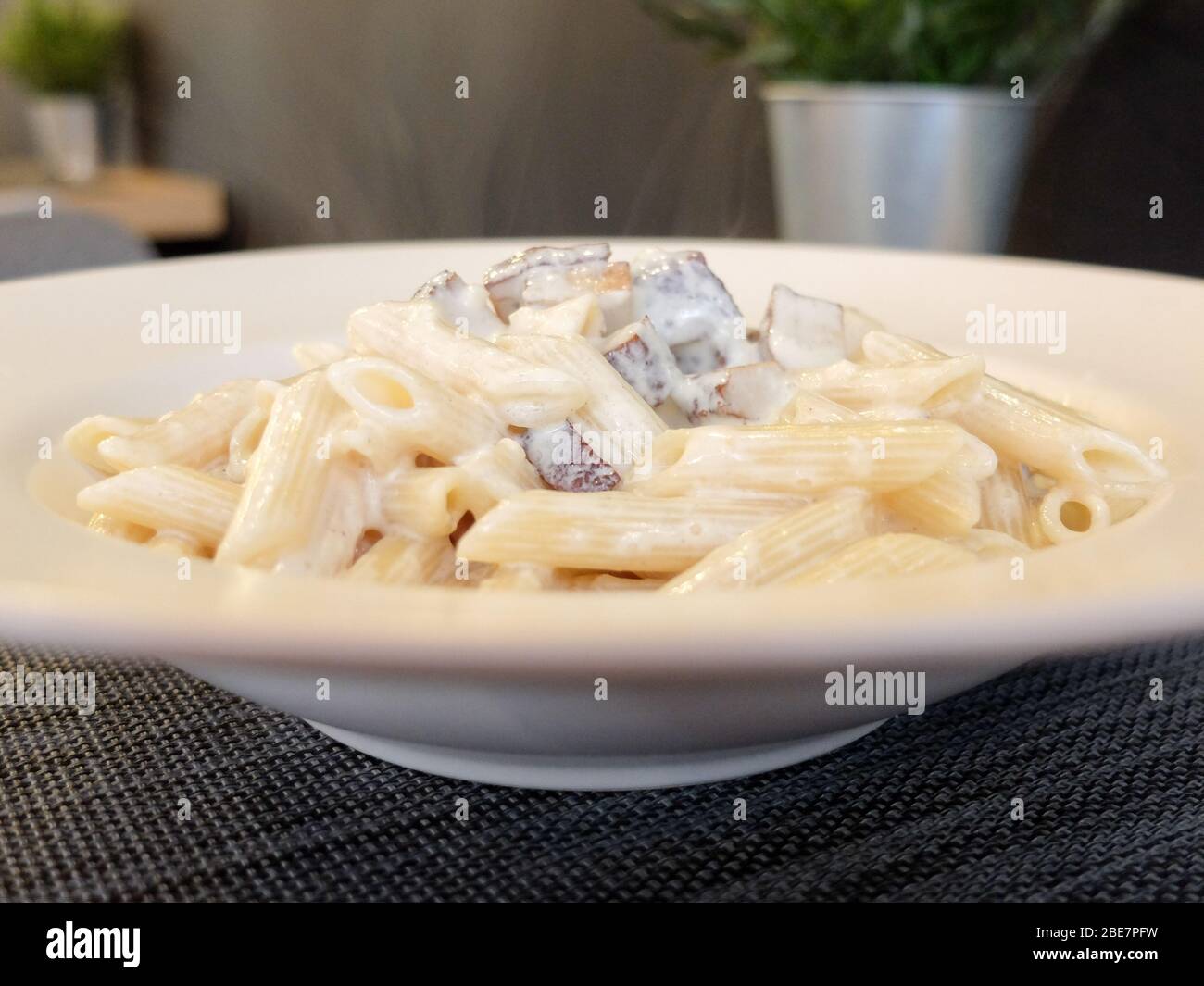 Vegan carbonara pasta in a restaurant Stock Photo Alamy