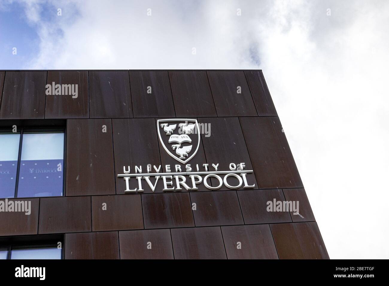 University of Liverpool logo, Crown Place building, student accommodation, Grove Street, Liverpool Stock Photo