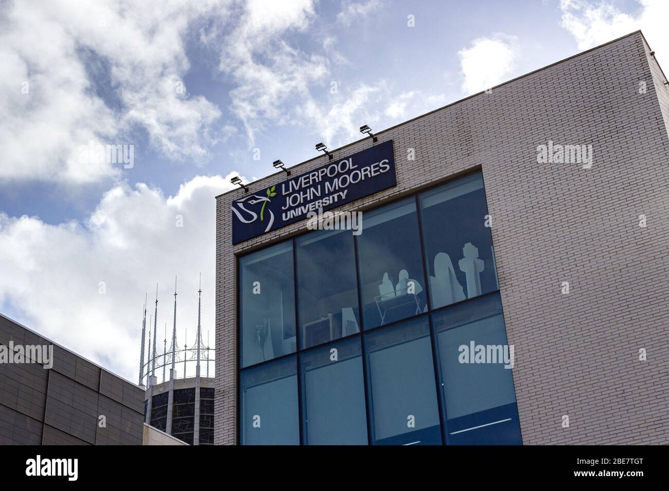 Liverpool John Moores University sign, John Lennon Art and Design building, Brownlow Hill, Liverpool Stock Photo