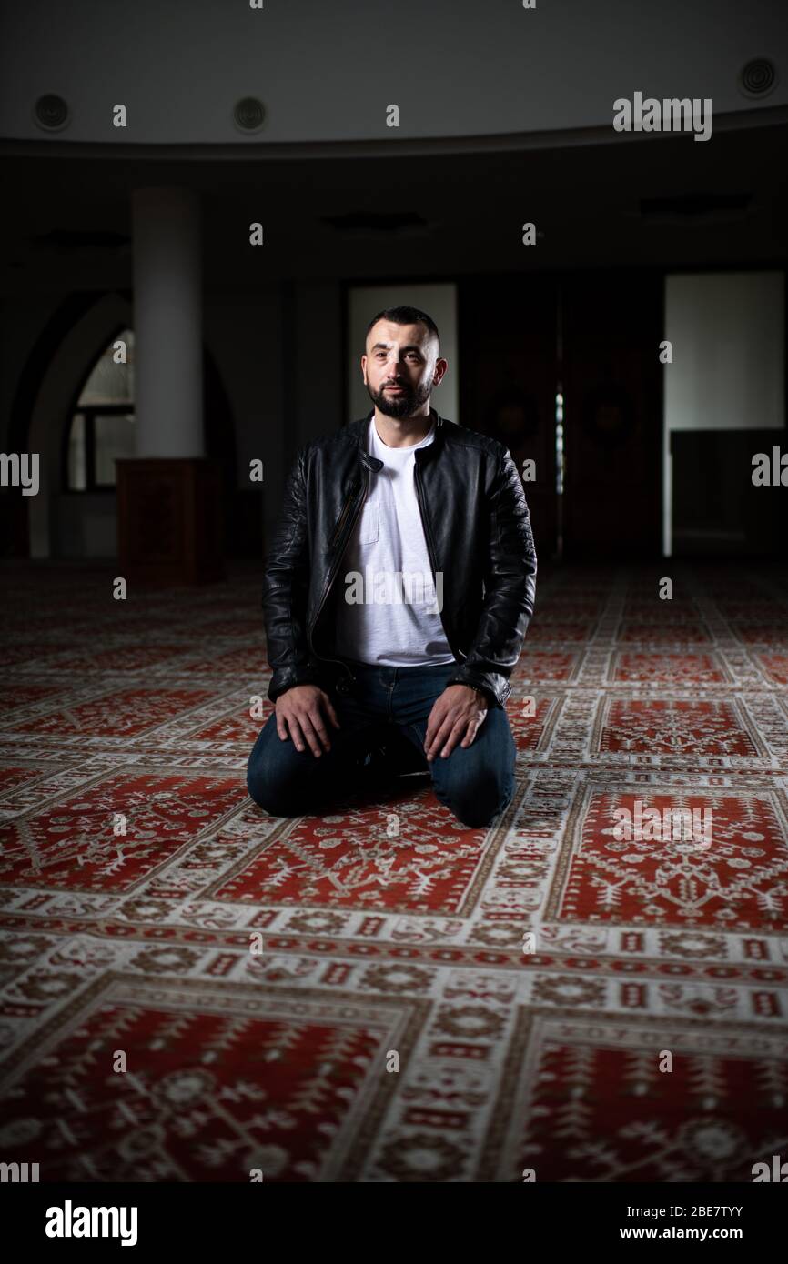 Portrait of a Young Muslim Man Making Traditional Prayer to God Allah ...