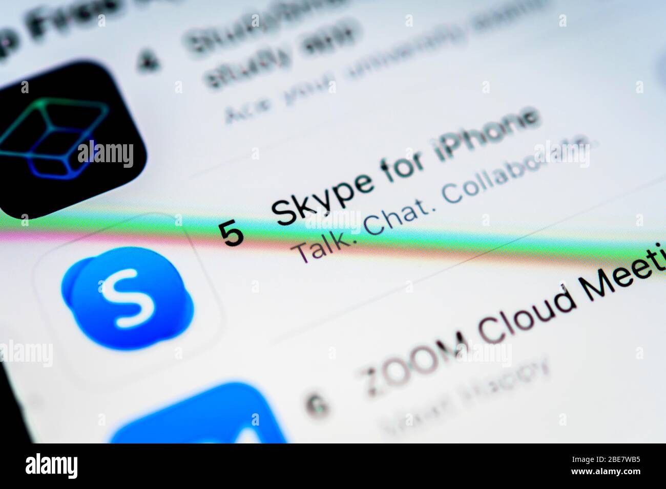 Skype App, video conference service, App-Icon, display on display of mobile phone, smartphone, detail, full format Stock Photo