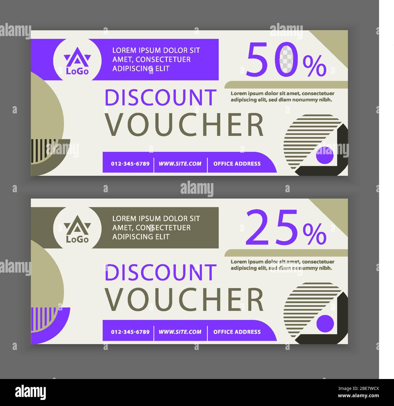 Geometry voucher template. Universal white flyer for business. Clean design for department stores, business. Geometry shapes with textures Stock Vector