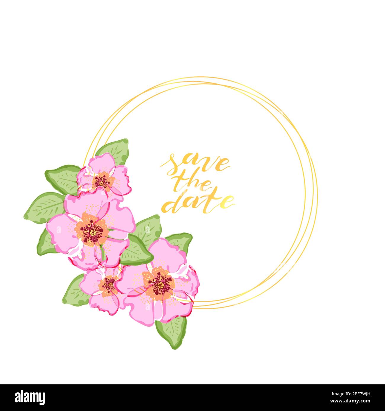 Hand drawn colorful dog rose flowers polygonal circular wreath. Floral ...