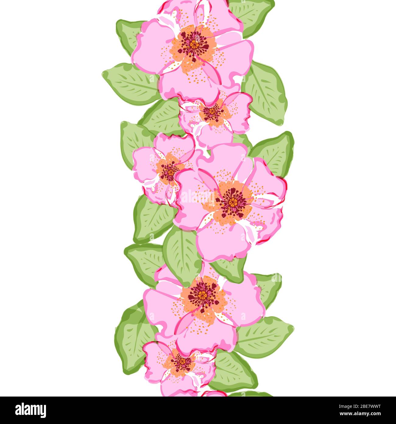 Colorful Seamless brush with hand drawn dog rose flowers. Floral ...