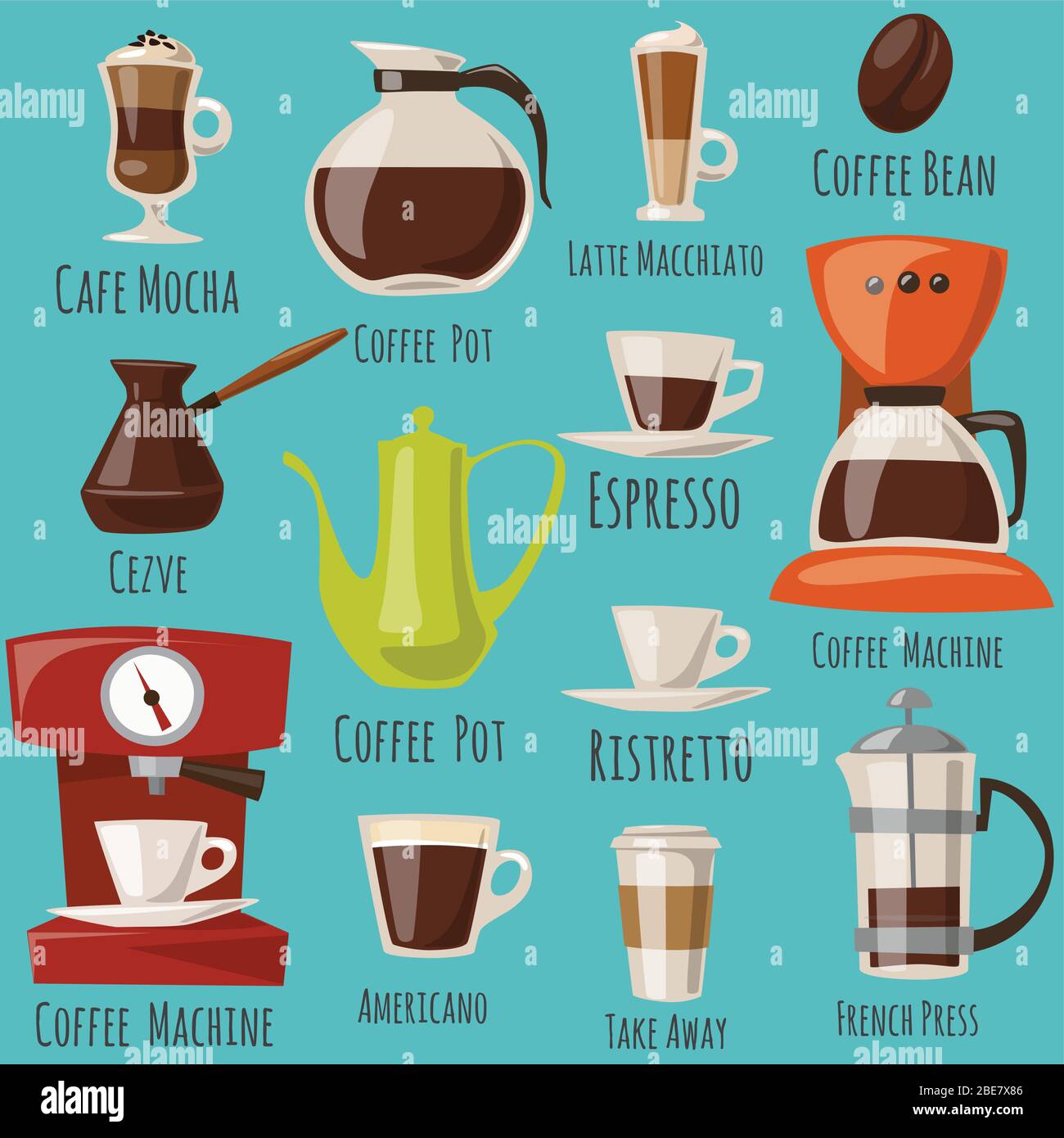 Vector seamless pattern with coffee food and drink elements Stock Vector