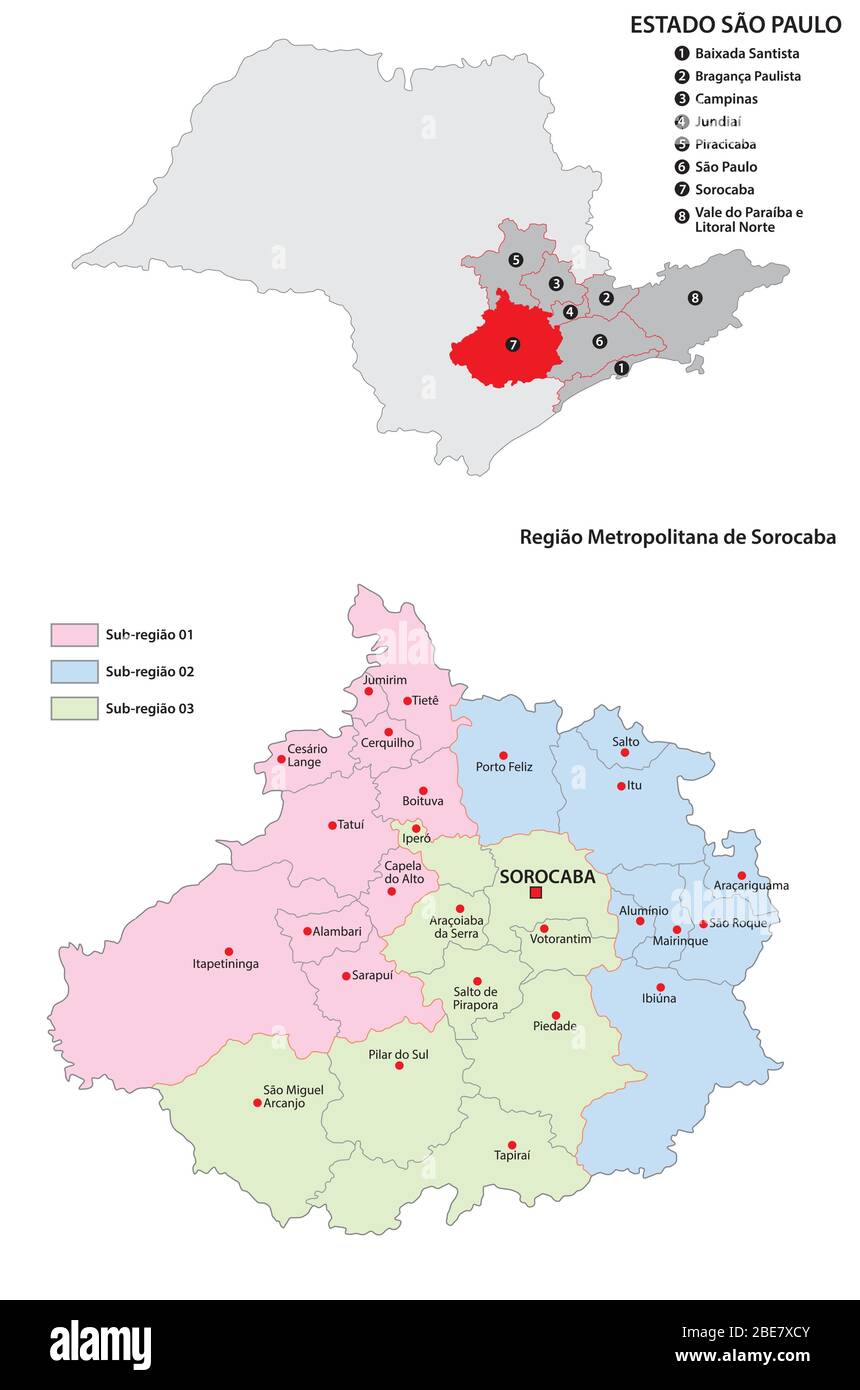 Metropolitan Region of Sorocaba administrative vector map Stock Vector