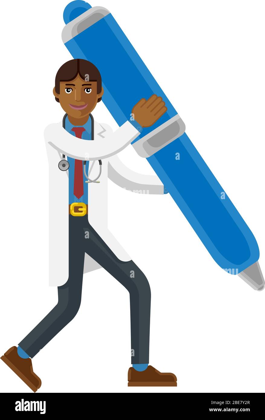 Asian Doctor Man Holding Pen Mascot Concept Stock Vector