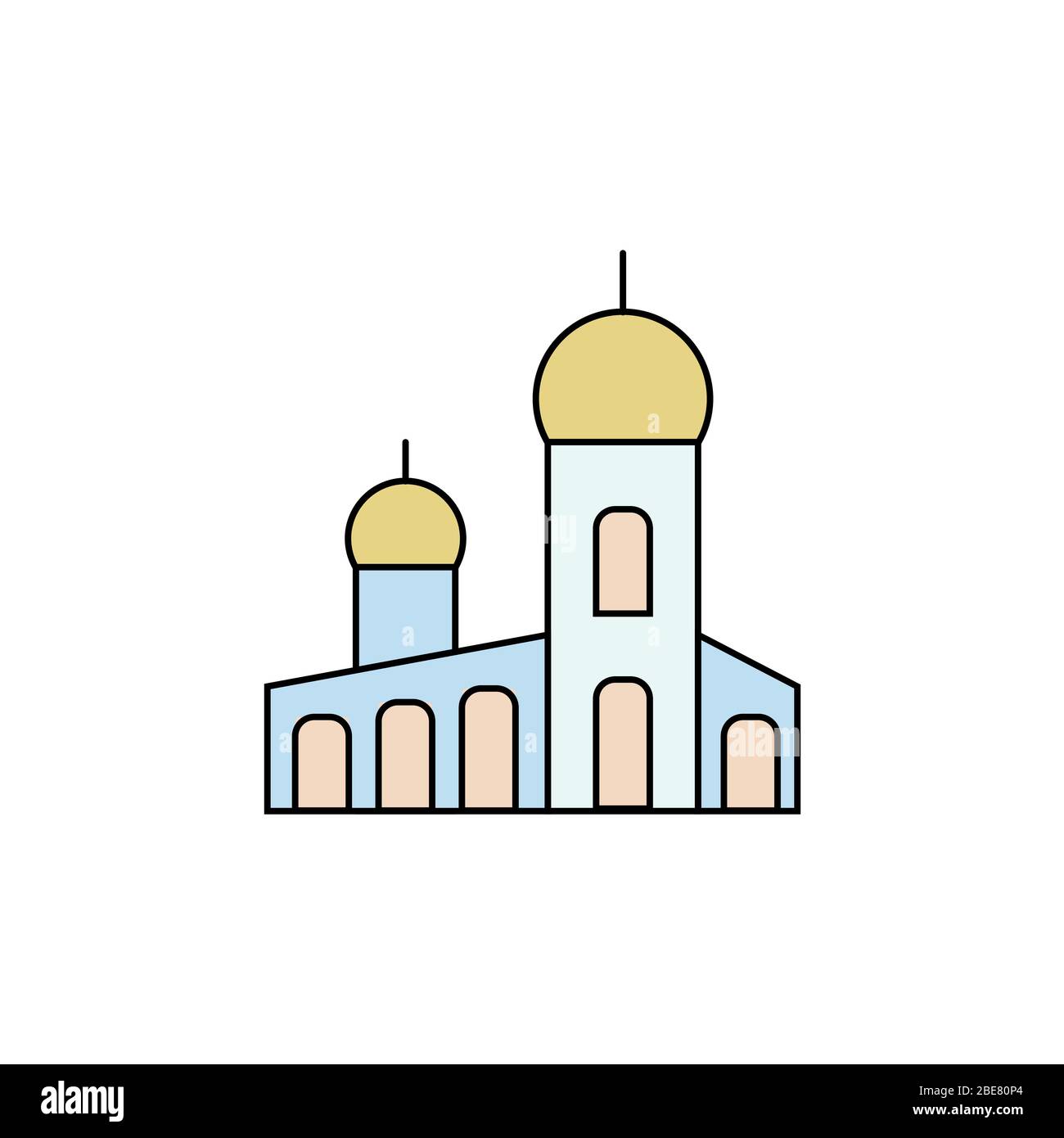 Mosque muslim prayer building flat and thin line icon isolated on a ...