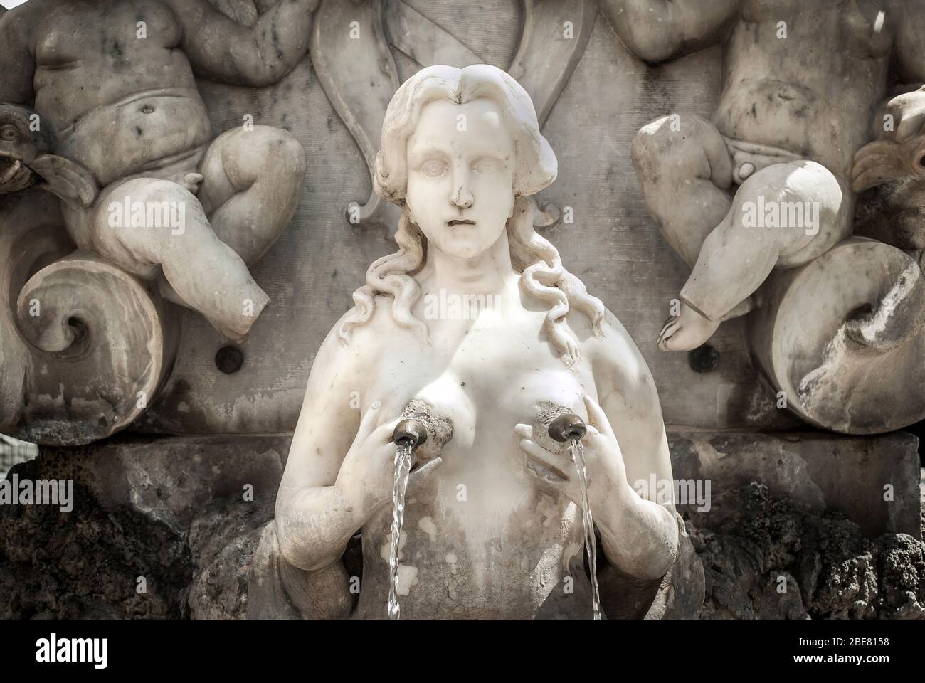 Fountain of Breasts, part of the Fountain of St. Andrew (Fontana Sant’Andrea) in Piazza del Duomo, Amalfi, Italy Stock Photo