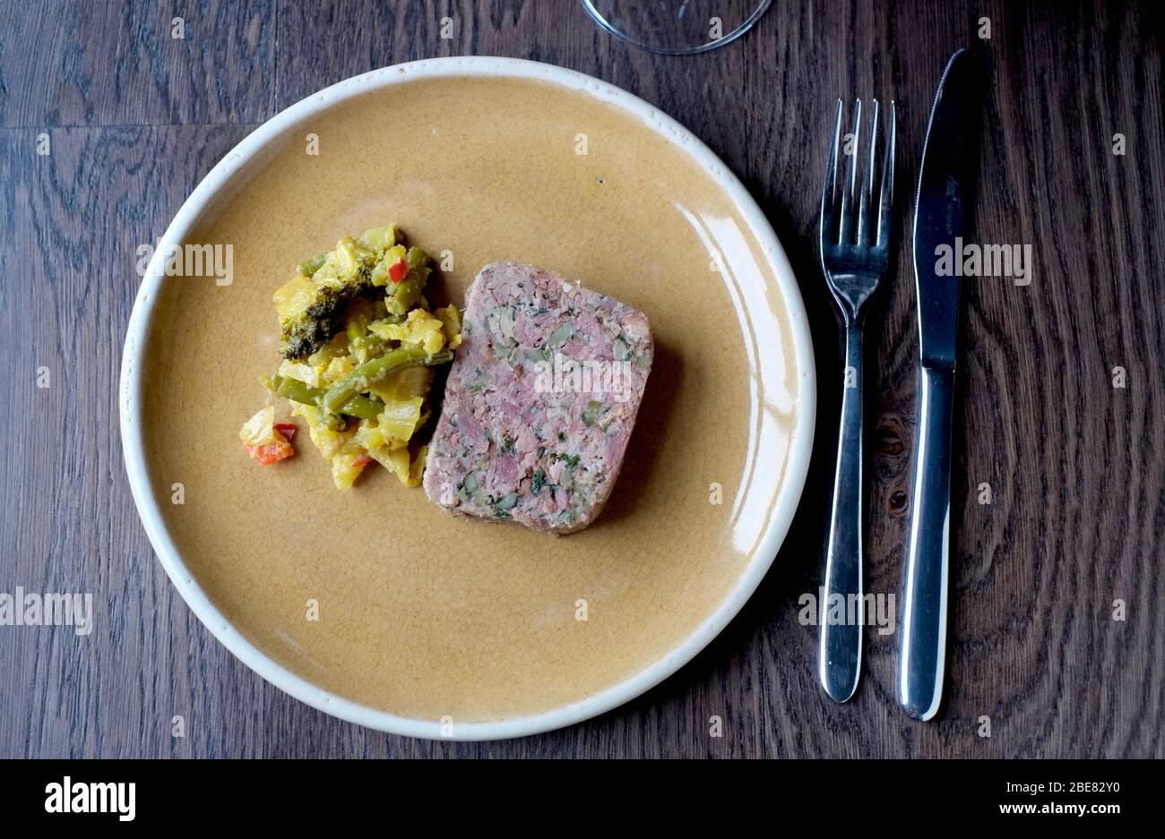 Ham hock terrine and homemade piccalilli at The Grandtully hotel, Perthshire Stock Photo