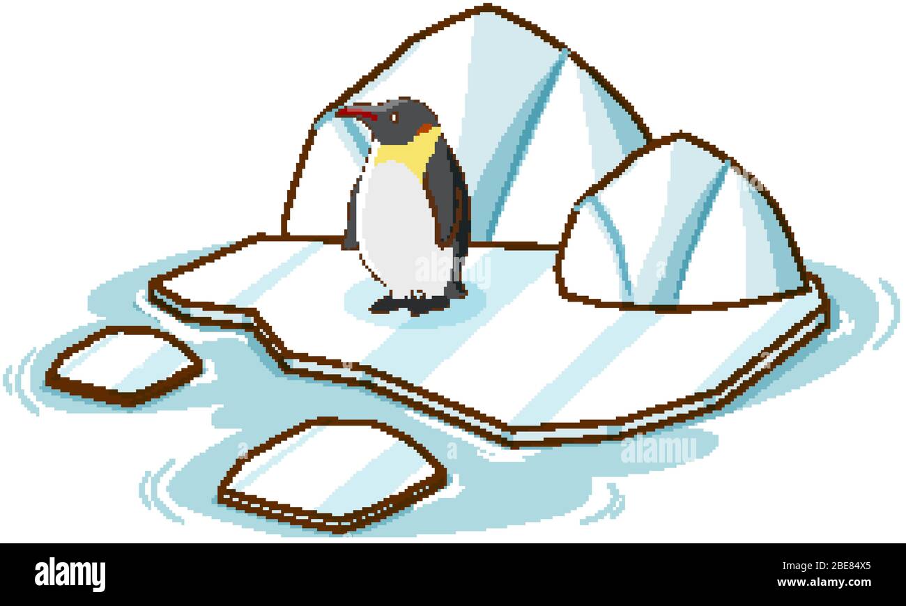 One penguin standing on ice on white background illustration Stock ...