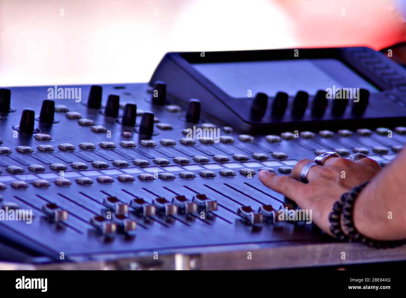 console DJ, Sound recording studio mixer desk: professional music production Stock Photo