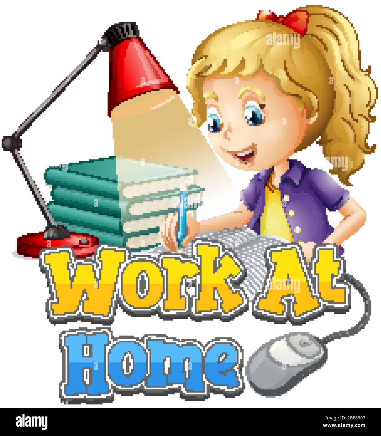 Font design for work from home with girl reading book illustration ...