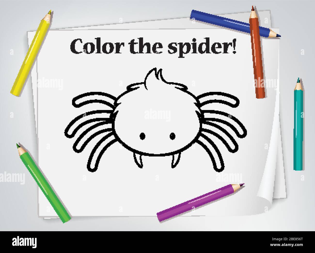 Children spider coloring worksheet illustration Stock Vector Image ...