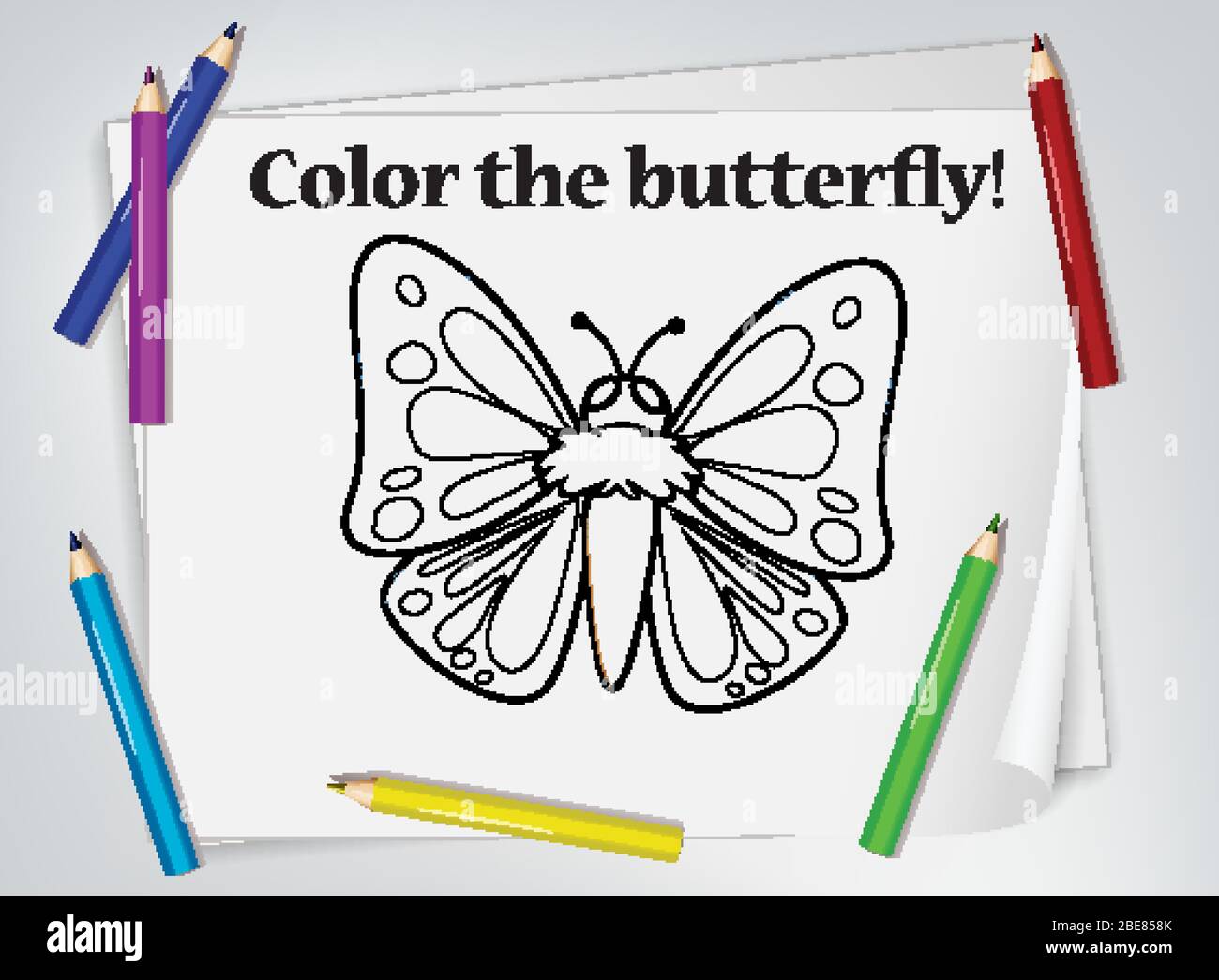 Children butterfly coloring worksheet illustration Stock Vector Image ...