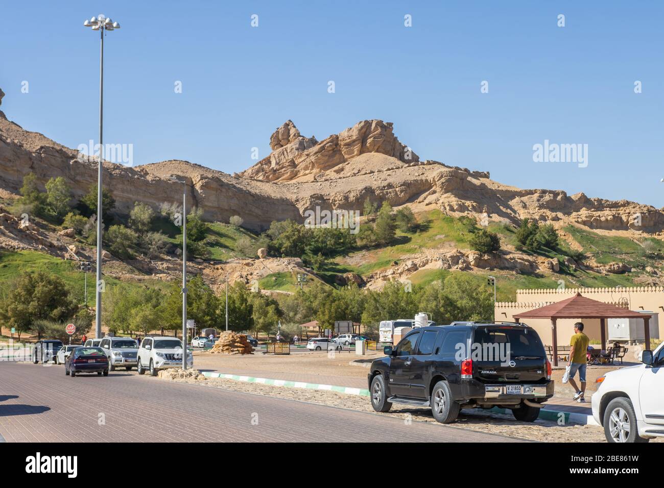 Al Ain, UAE - December 15, 2019: Mountains near the hot thermal springs