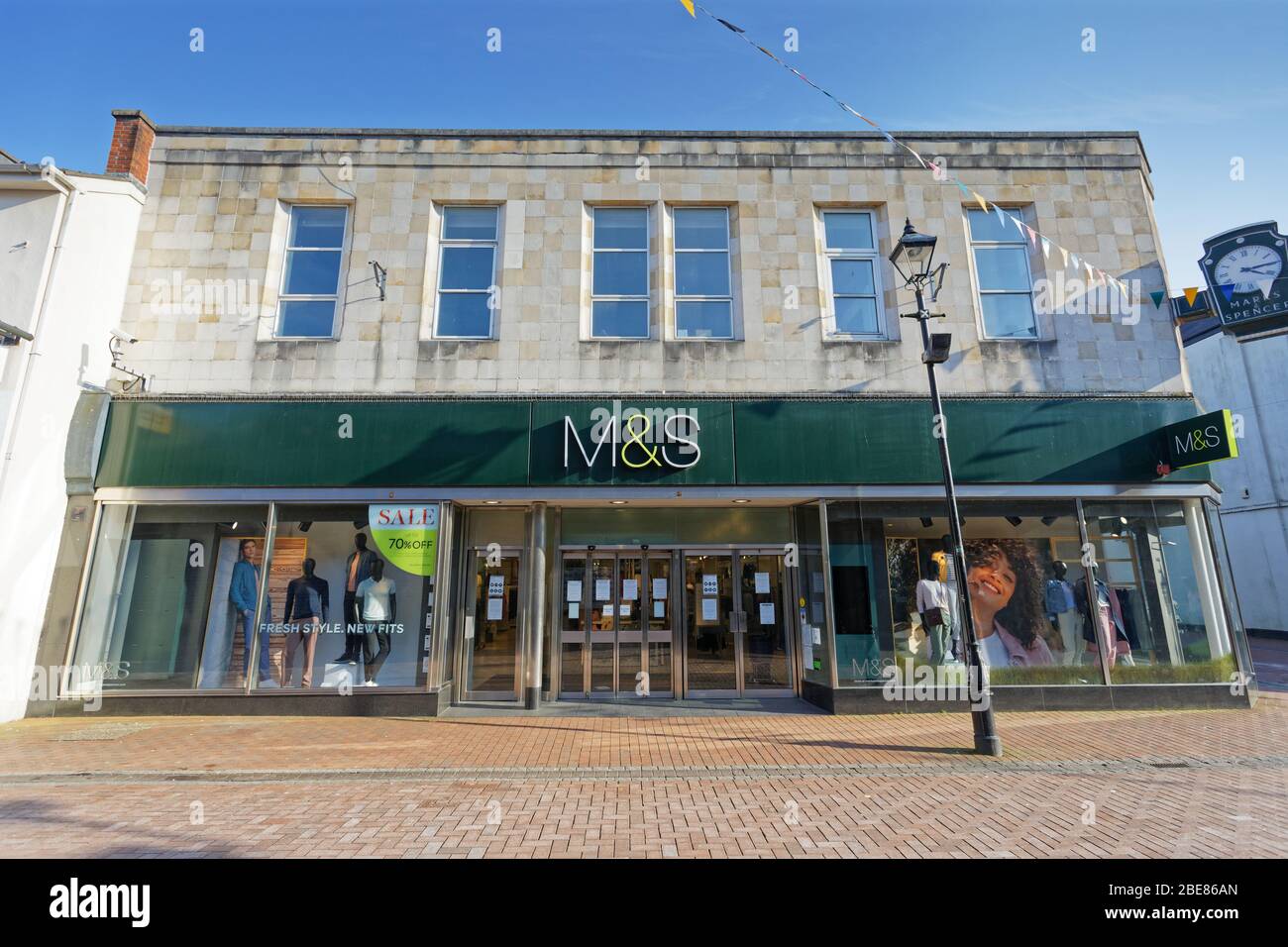 Pictured: The Marks and Spencer store in Neath, Wales, UK. Friday 27 March 2020 Re: Covid-19 Coronavirus pandemic, UK. Stock Photo