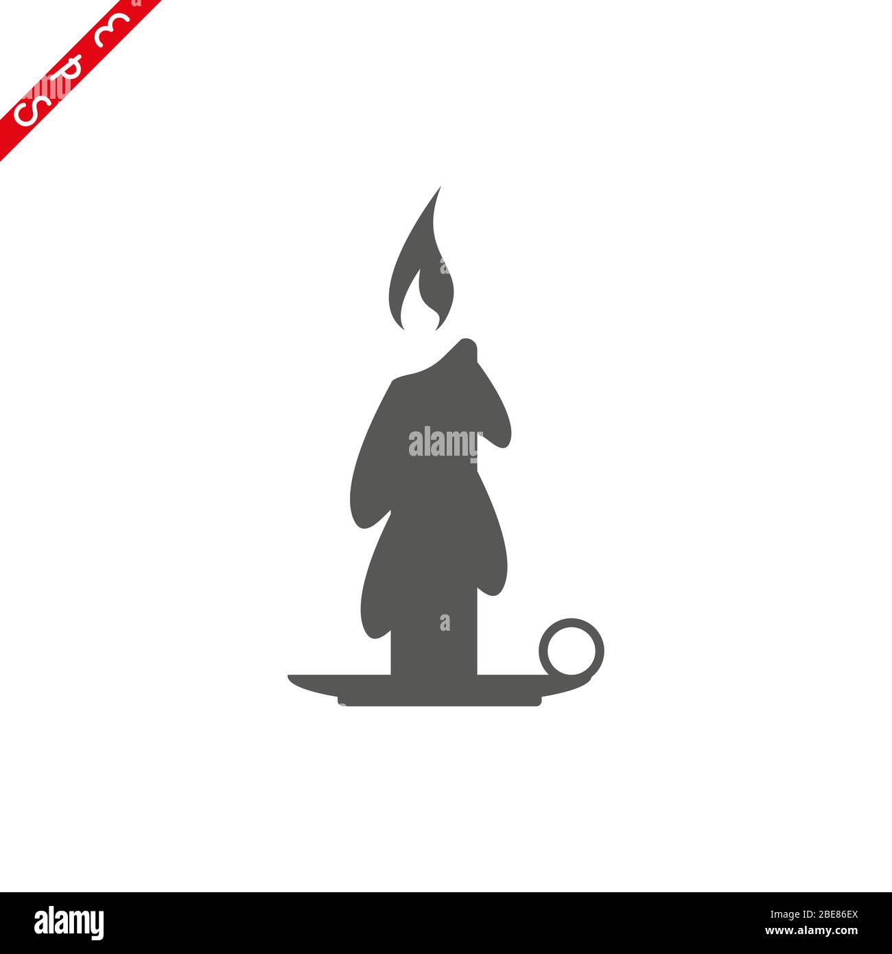 Old fashioned lit candle candlestick on holder flat vector icon for apps and websites Stock