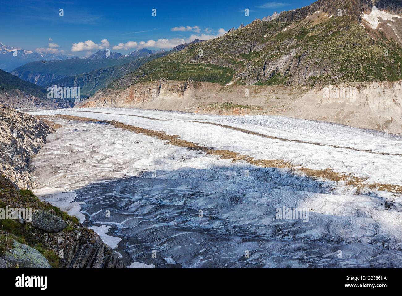 The Aletsch Glacier. Aletschgletscher. Eastern Bernese Alps in the Swiss canton of Valais. Switzerland. Stock Photo