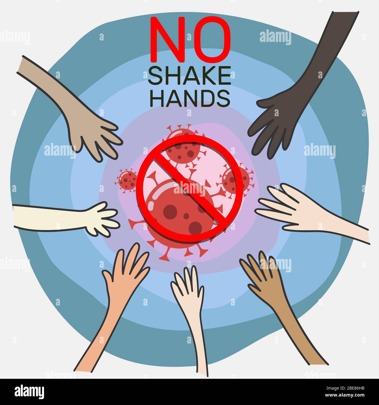 avoid contact, no shake hands, keep spaced between each other for stop COVID-19 virus spreading. social distancing awareness campaign for prevention d Stock Vector