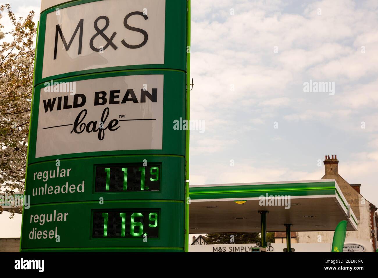 BP garage, M&S, Wild Bean Cafe, regular, diesel. WestcliffonSea, UK