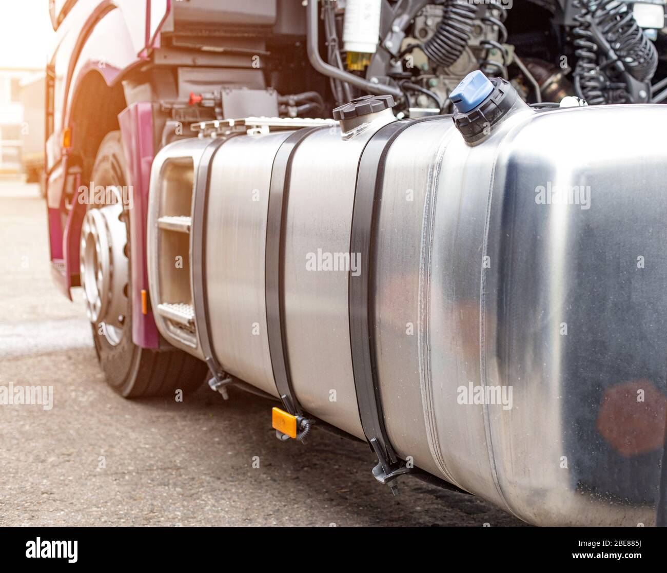The fuel tank of a truck of a modern European tractor. The concept of
