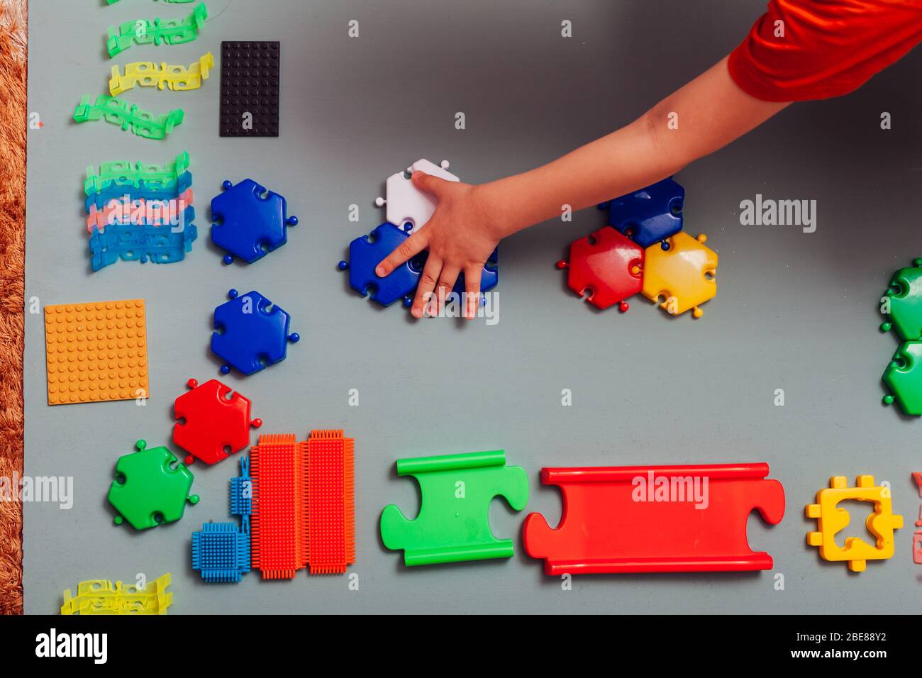 children's developing game designer for home on a gray background Stock Photo