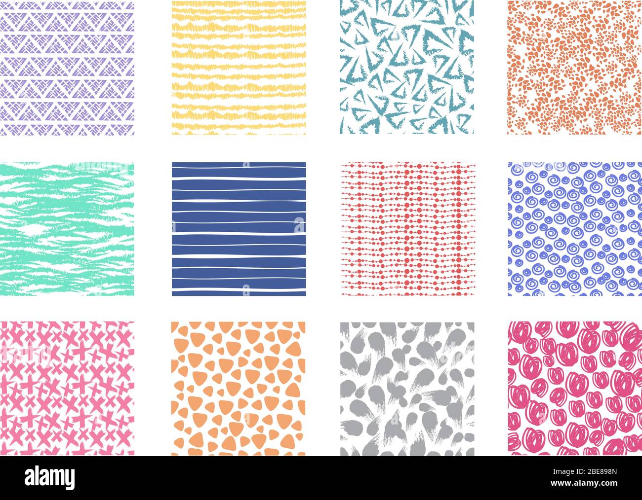 Scribble and dotted hand drawn vector seamless textures. Rough linear and wavy backgrounds set. Color scribble rough texture pattern illustration Stock Vector