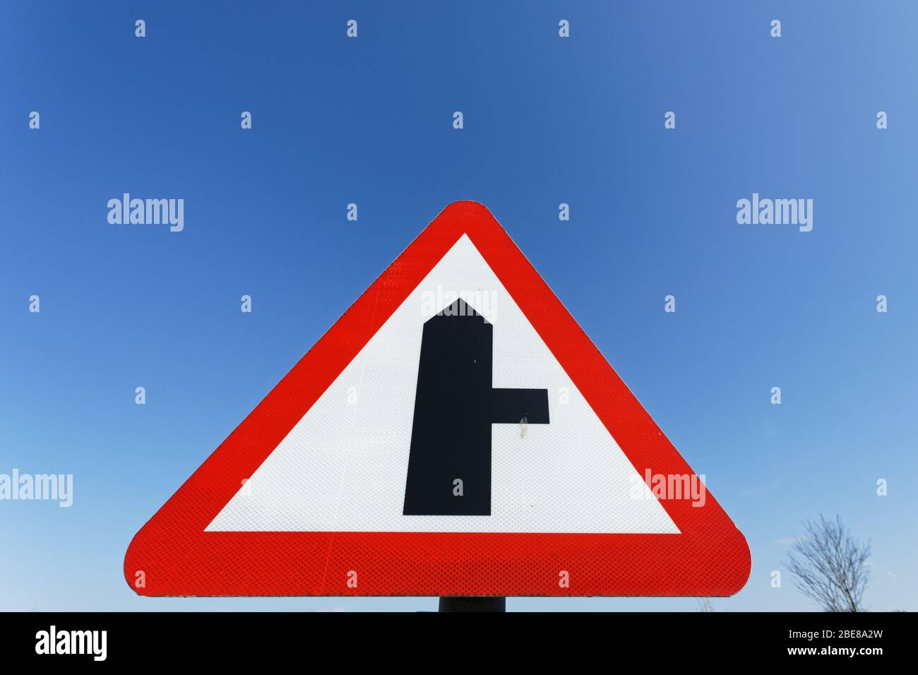Pictured: A priority to the right Highway Code road sign in Poppit Sands, Wales, UK. Wednesday 08 April 2020 Stock Photo