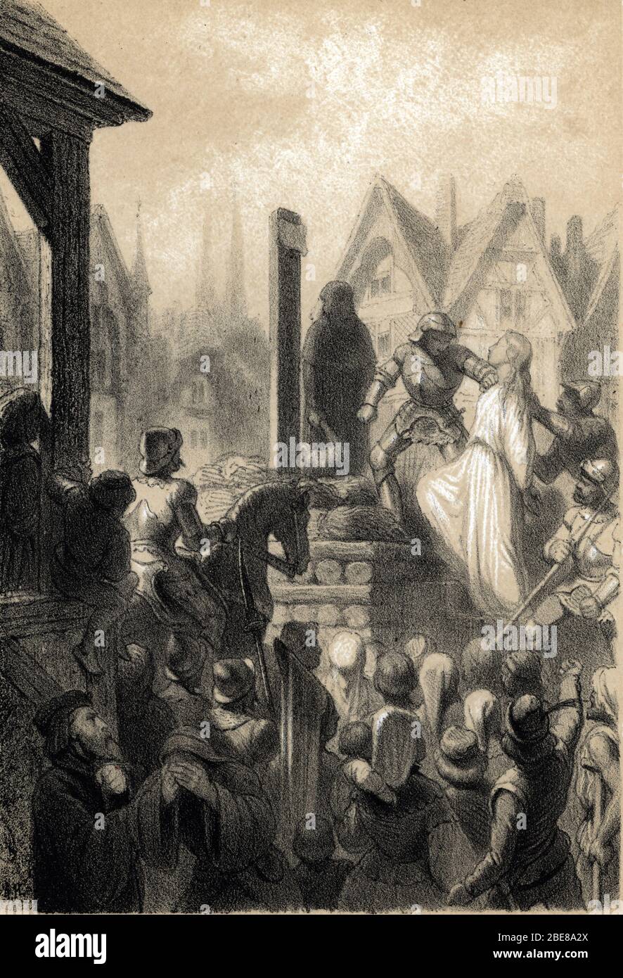 Guerre de cent ans : 'Jeanne d'Arc (1412-1431) faussement accusee de sorcellerie est brulee vive a Rouen le 30/05/1431' (War of Hundred years : Joan o Stock Photo