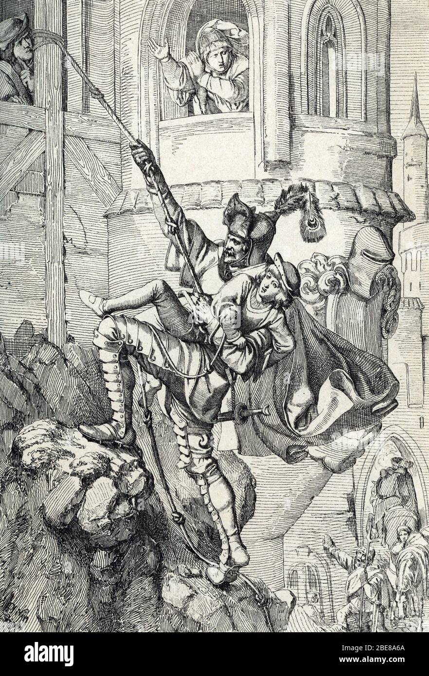 'Prinzenraub : Enlevement des princes Ernest et Albert, fils de Frederick II de Saxe en juillet 1455 par le chevalier Kunz von Kaufungen (Kunz kidnapp Stock Photo