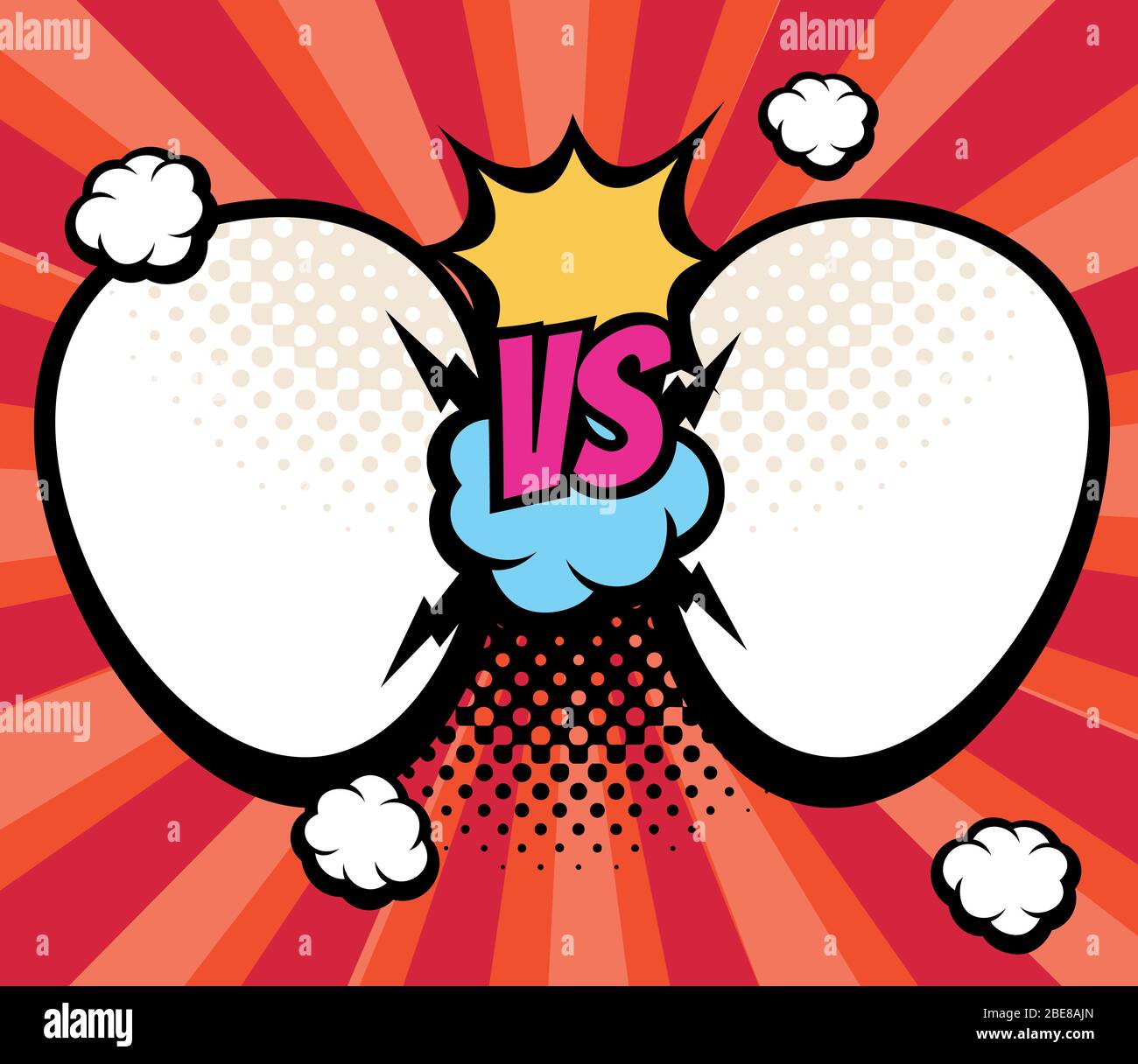 Slag versus, vs battle background with empty frames for names vector illustration. Vs championship and sport challenge, conflict and compare Stock Vector
