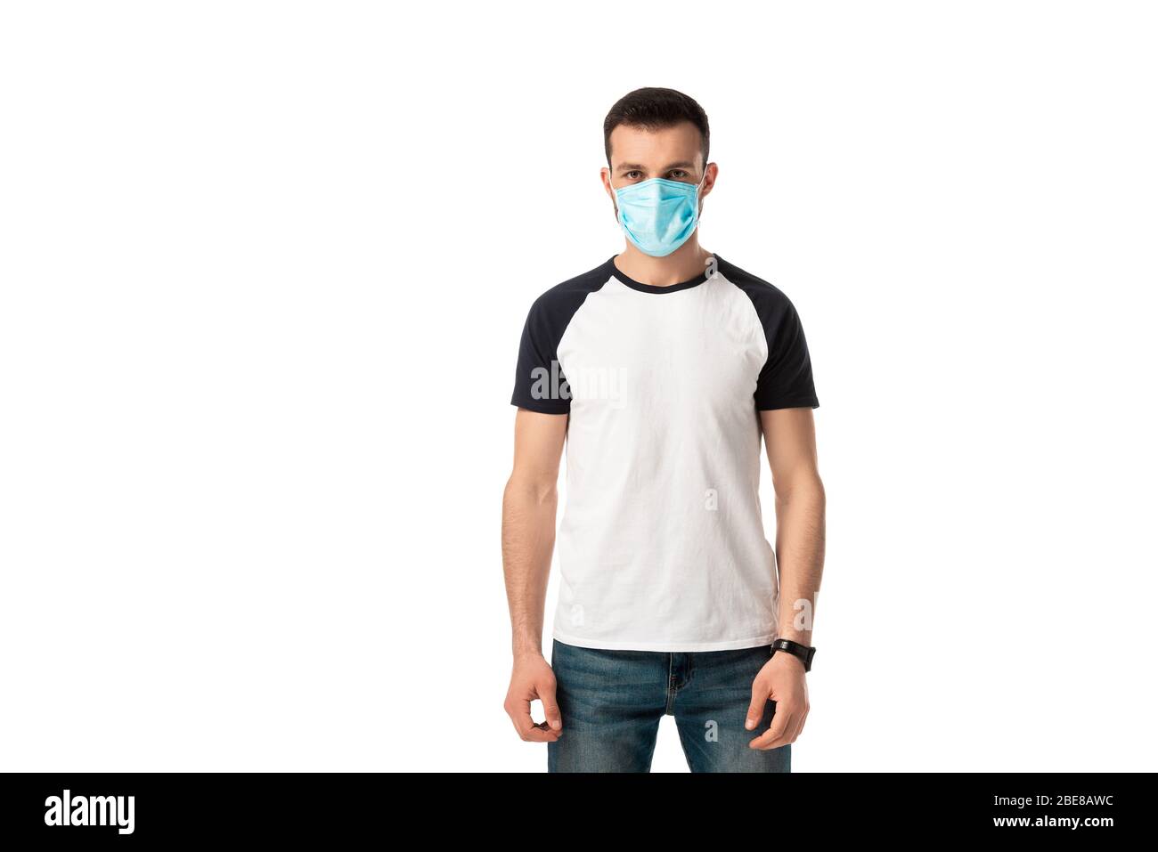man in medical mask standing isolated on white Stock Photo - Alamy