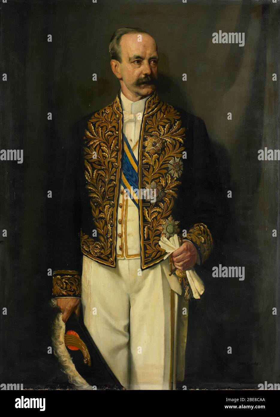 'Alexander Willem Frederik Idenburg (1861-1935). Gouverneur-generaal (1909-16); Portrait of Alexander Willem Frederik Idenburg (1861–1935). Governor-general of the Dutch East Indies (1861-1935). At knee length, standing, facing right. Holding a bicorne in his right hand and gloves in his left. Part of a series of portraits of the governors-general of the former Dutch East Indies.; between 1909 and 1915 date QS:P571,+1950-00-00T00:00:00Z/7,P1319,+1909-00-00T00:00:00Z/9,P1326,+1915-00-00T00:00:00Z/9; ' Stock Photo