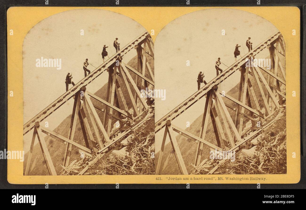 ''Jordan am a hard road,' Mt. Washington Railway.; Coverage: 1864?-1892?.  Digital item published 2-16-2006; updated 6-25-2010.; Original source: Robert N. Dennis collection of stereoscopic views.  / United States. / States / New Hampshire. / Stereoscopic views of Mount Washington, New Hampshire / by Kilburn Brothers. (Approx. 72,000 stereoscopic views : 10 x 18 cm. or smaller.)         This image is available from the New York Public Library's Digital Library under the digital ID G91F030 268ZF: digitalgallery.nypl.org → digitalcollections.nypl.org This tag does not indicate the copyright stat Stock Photo
