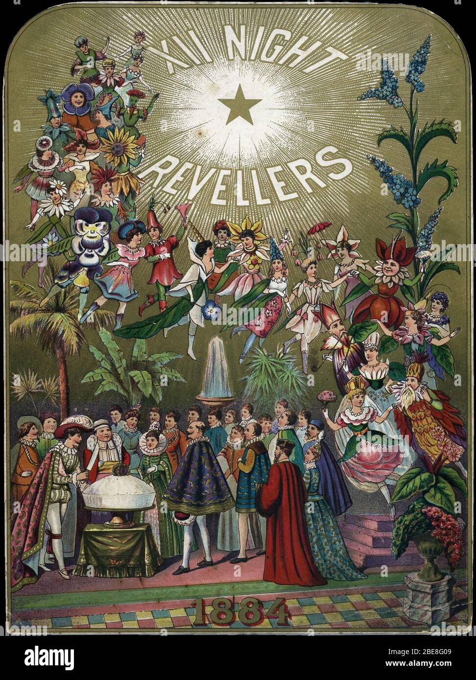 '12th Night Revelers Carnival Invitation, New Orleans, 1884; January 1884; via [1]; Unnamed artist in employ of 12th Night Revelers; ' Stock Photo