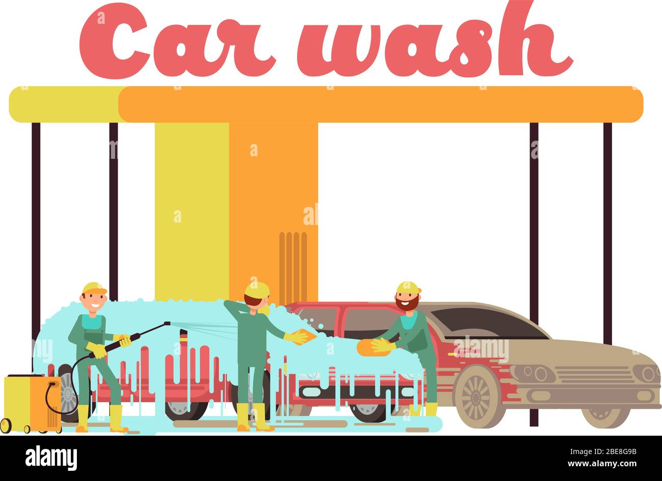 Car wash services promotional marketing vector background. Car service station, automobile engine illustration Stock Vector