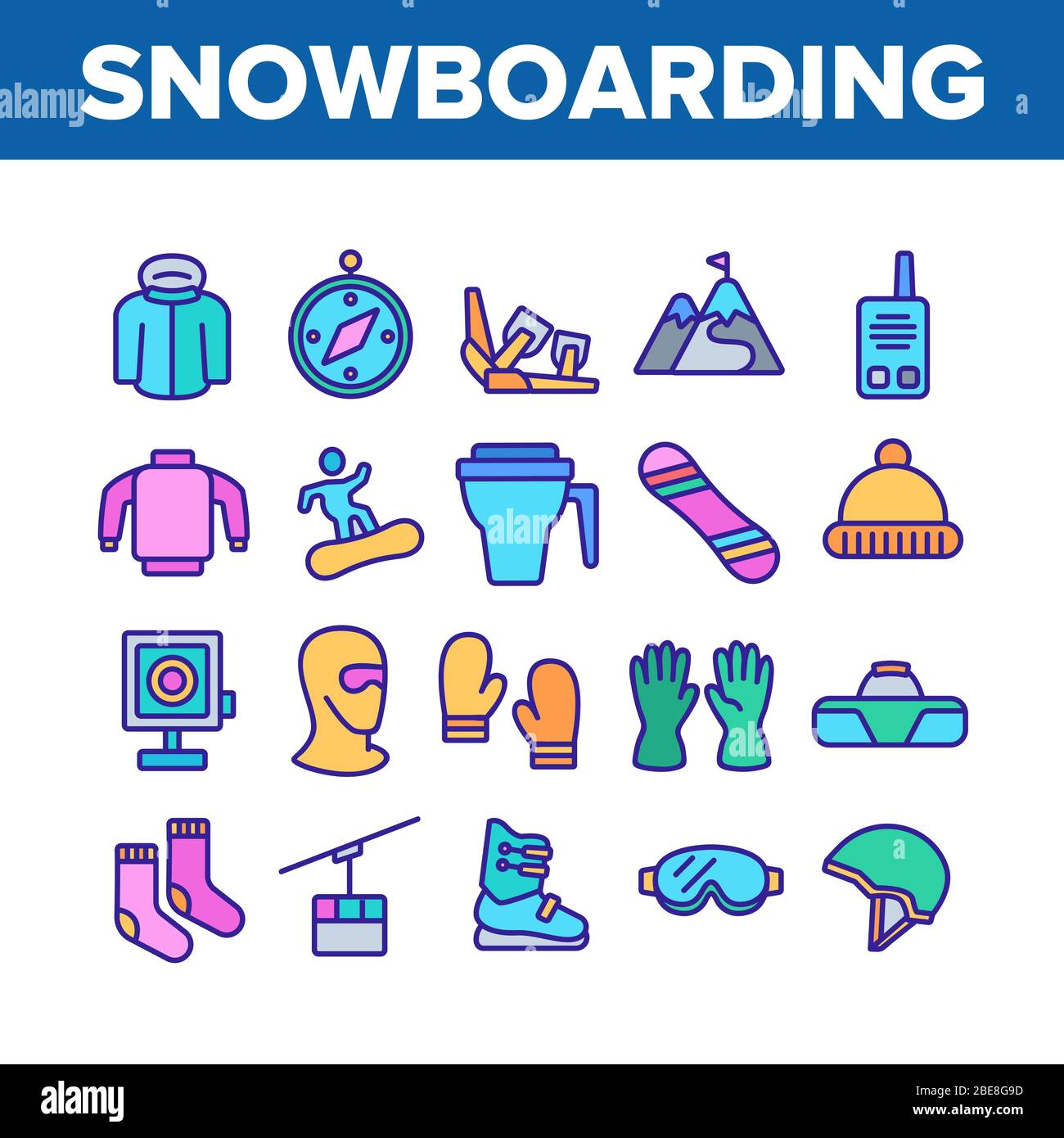 Snowboarding Equipment Collection Icons Set Vector Stock Vector Image ...