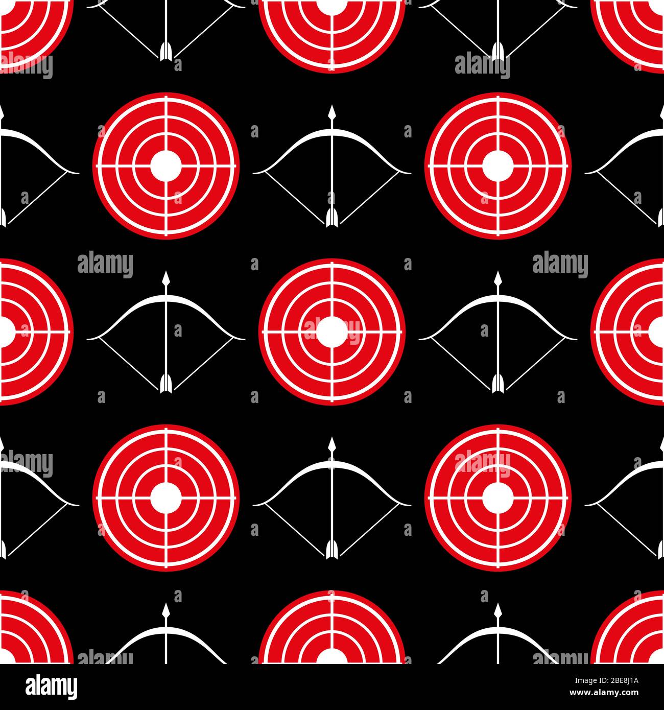 Archery seamless pattern - seamless texture with red target and shootings bow. Vector illustration Stock Vector