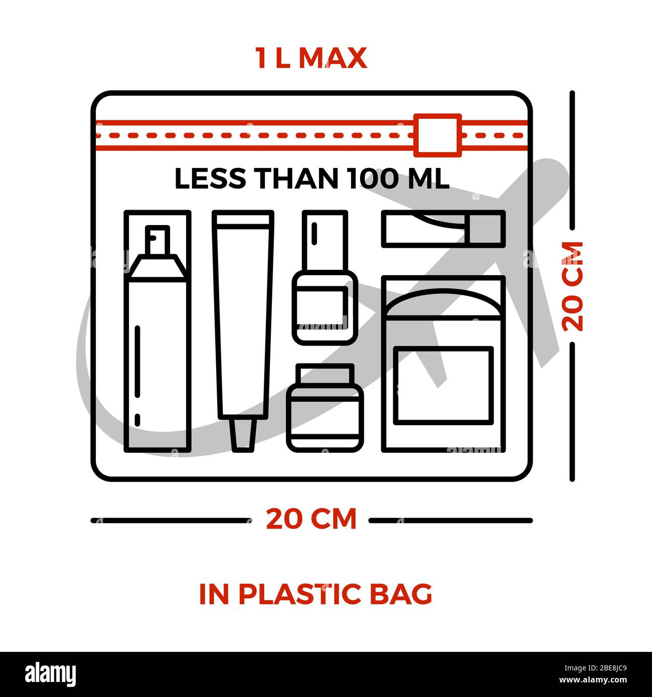 Airport rules for liquids on luggage - line information poster. Vector illustration Stock Vector