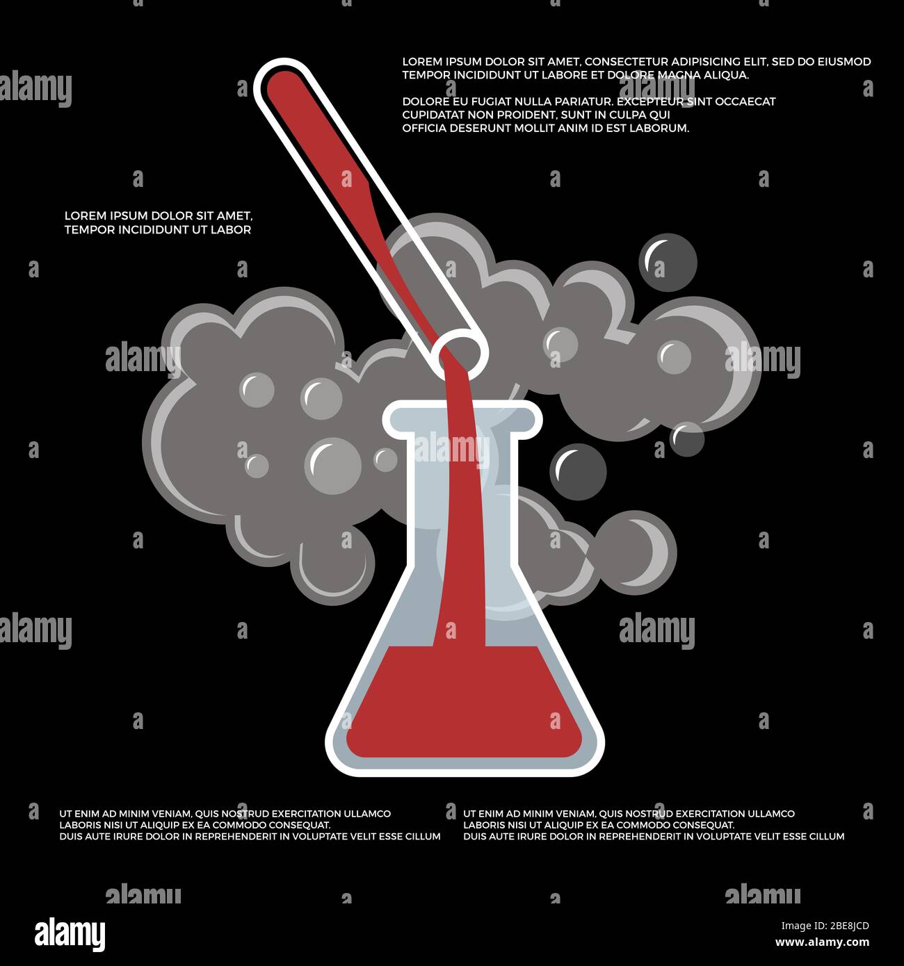 Chemistry, chemical experiment poster design. Beaker and flask vector illustration Stock Vector