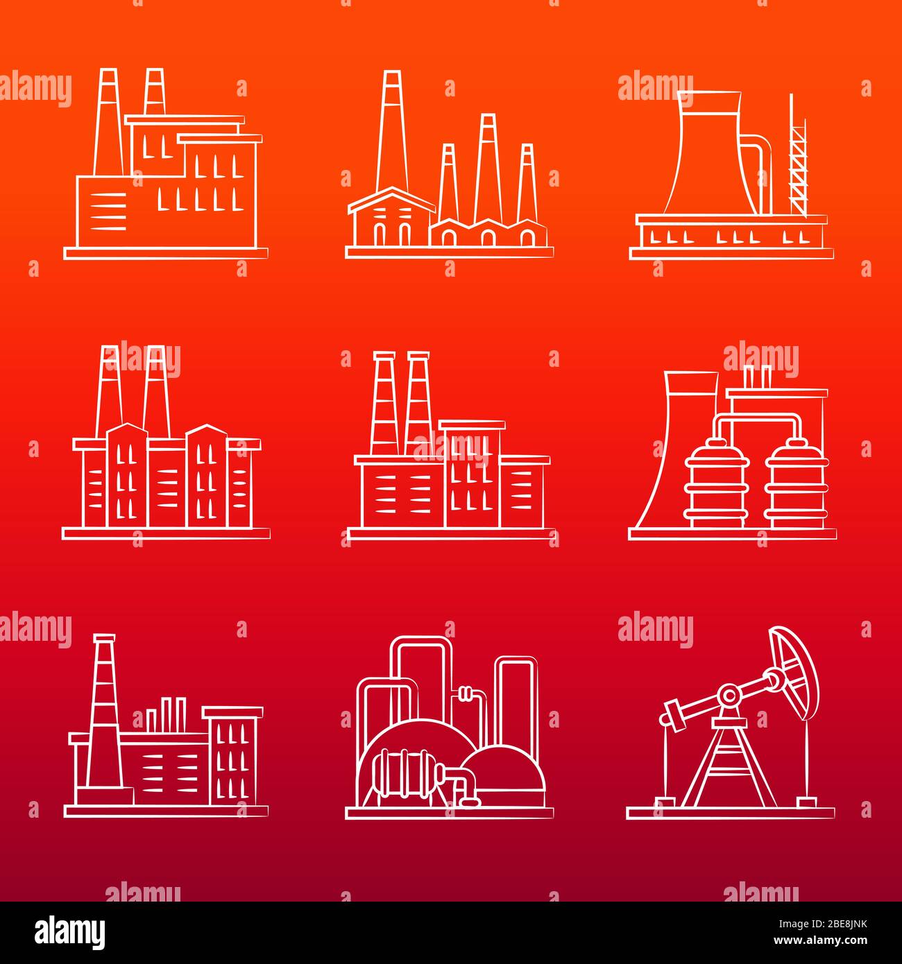 White industry powers line icons on colorful background. Vector illustration Stock Vector