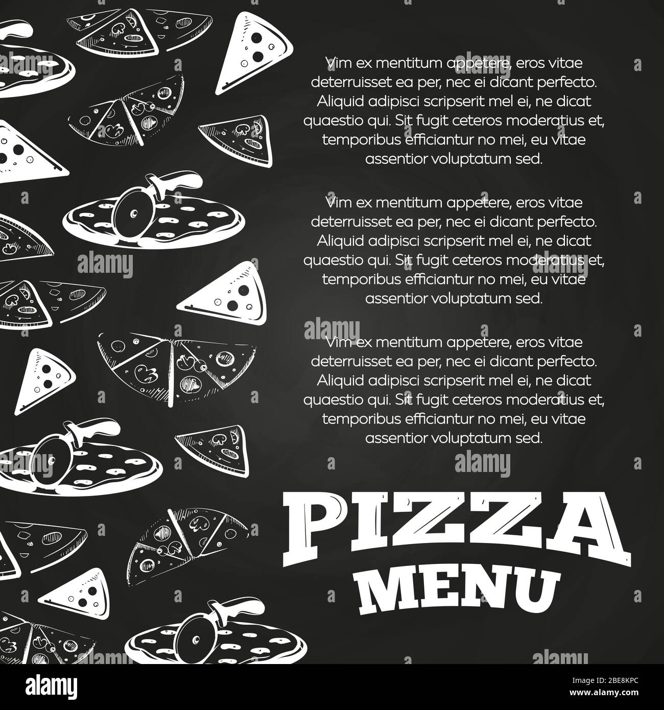 Chalkboard pizza menu poster - fast food banner design. Vector illustration Stock Vector