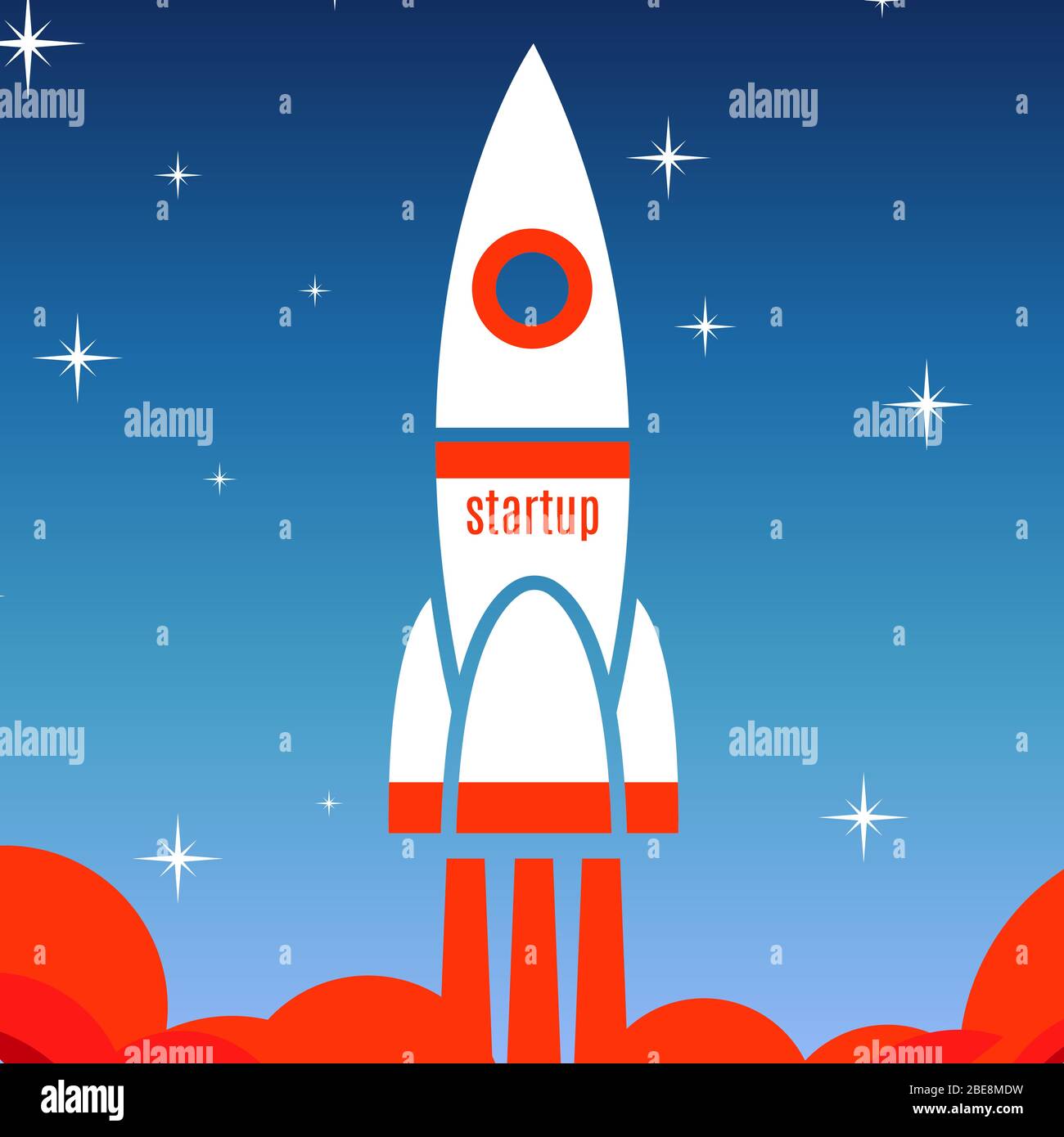 Startup concept background with spaceship. Startup business rocket, vector illustration Stock Vector